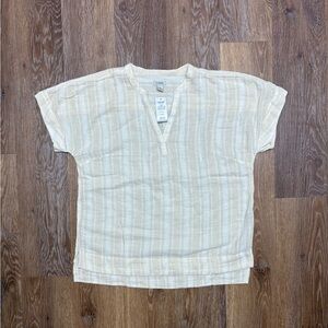 L.L. Bean Cream Stripe Short Sleeve V-Neck Top